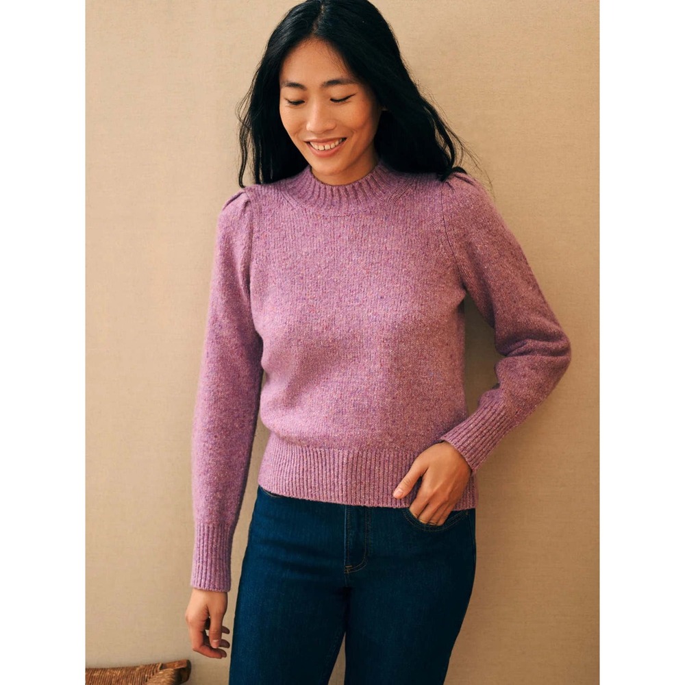 Faherty Boone Purple Wool Blend Mock Neck Puff Sleeve Sweater Women's Medium - Picture 5 of 5